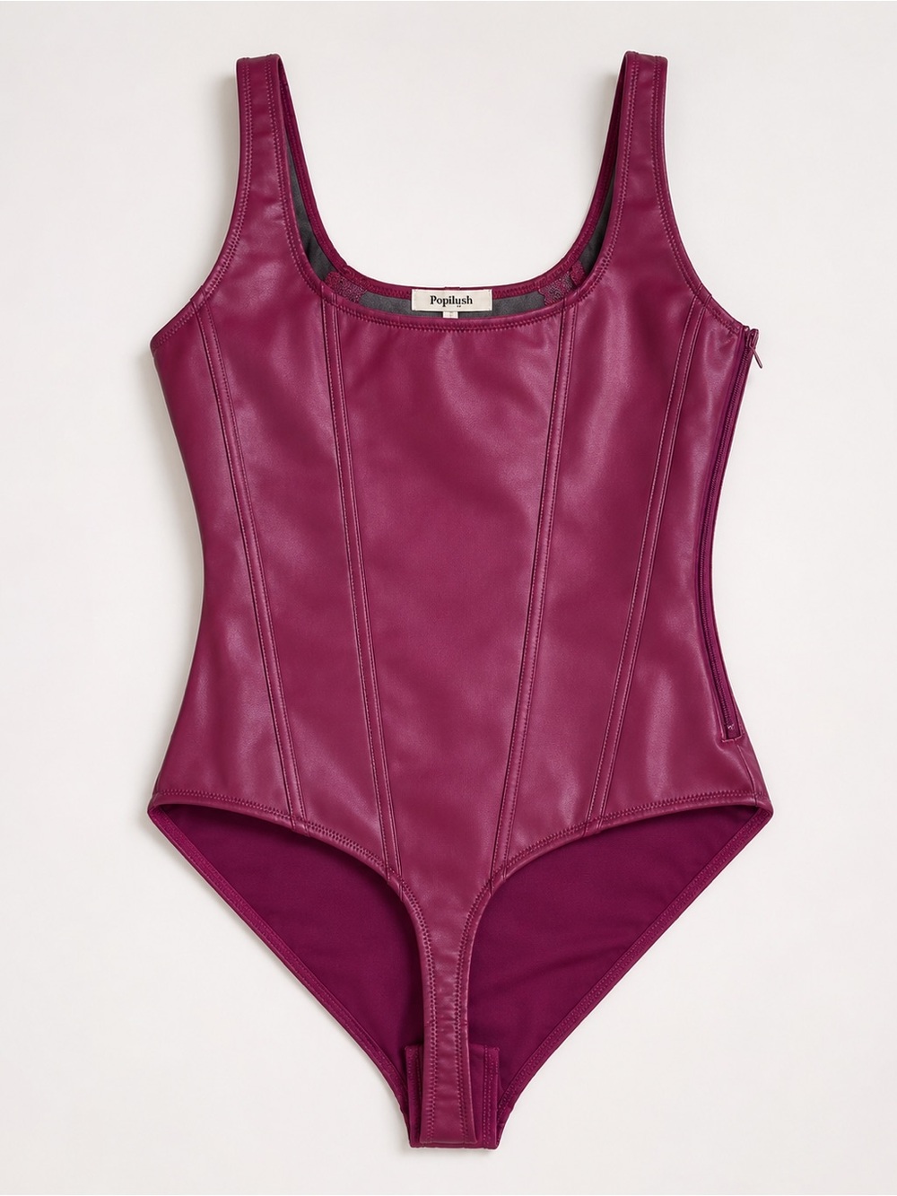 Never worn Poplinsh Magenta Faux-Leather One-Piece Bodysuit